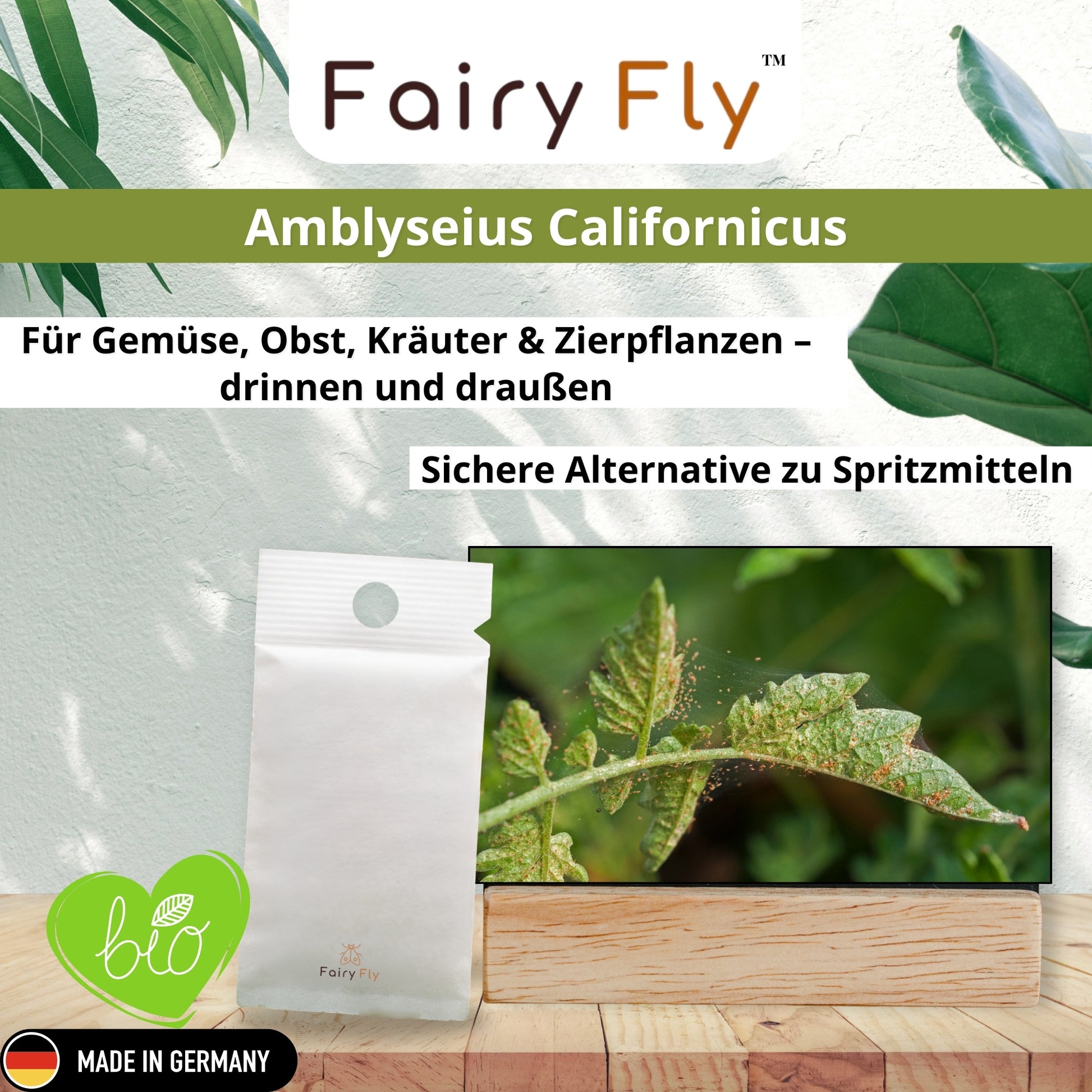FairyFly Raubmilben Californicus – Natürlich gegen Spinnmilben & Schädlinge – 100 % biologisch & chemiefrei – Für Zimmerpflanzen, Garten & Gewächshaus – Made in Germany