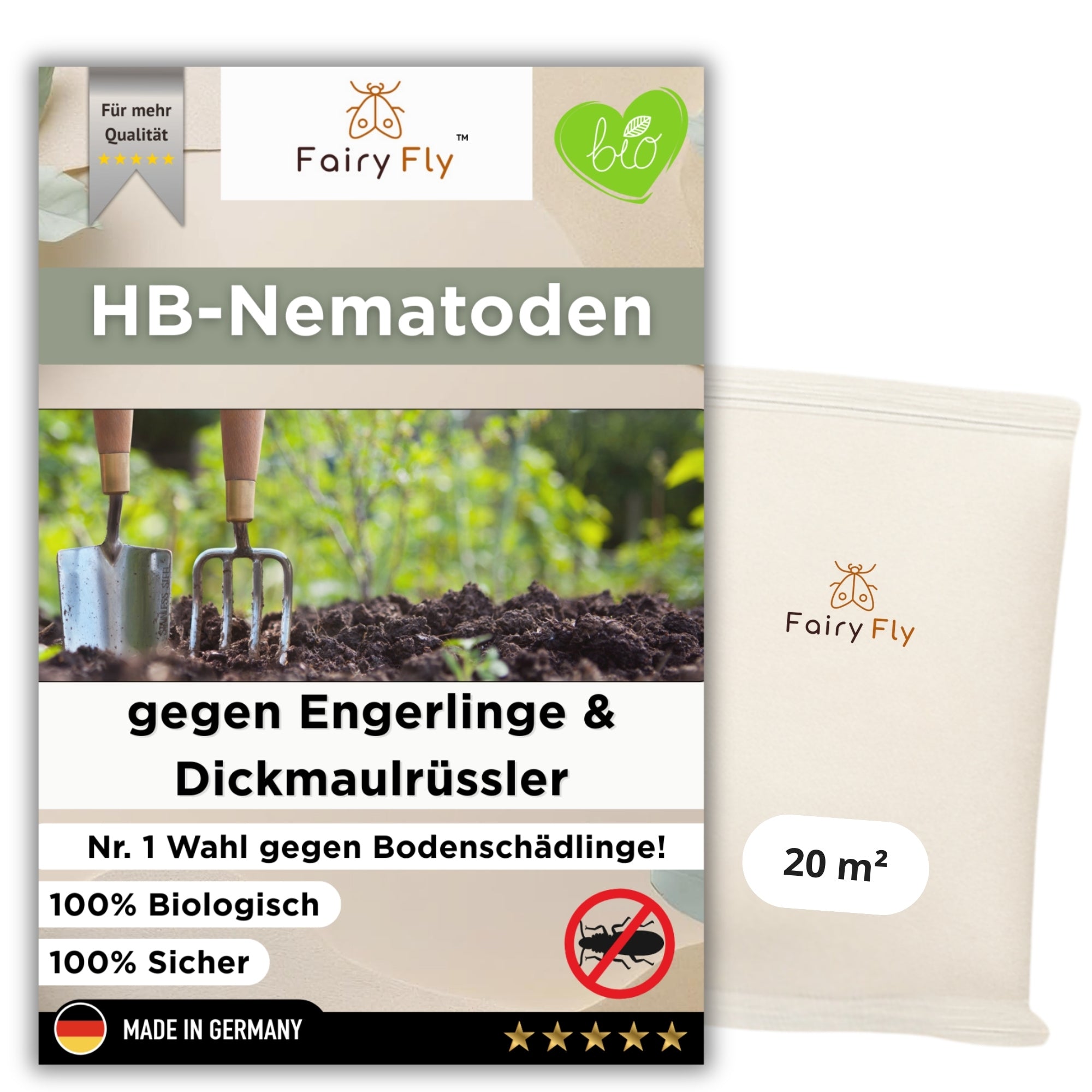FairyFly HB Nematoden gegen Engerlinge & Dickmaulrüssler – Biologische Schädlingsbekämpfung ohne Chemie – Nützlinge gegen Larven im Boden – Sicher für Kinder, Haustiere & Umwelt