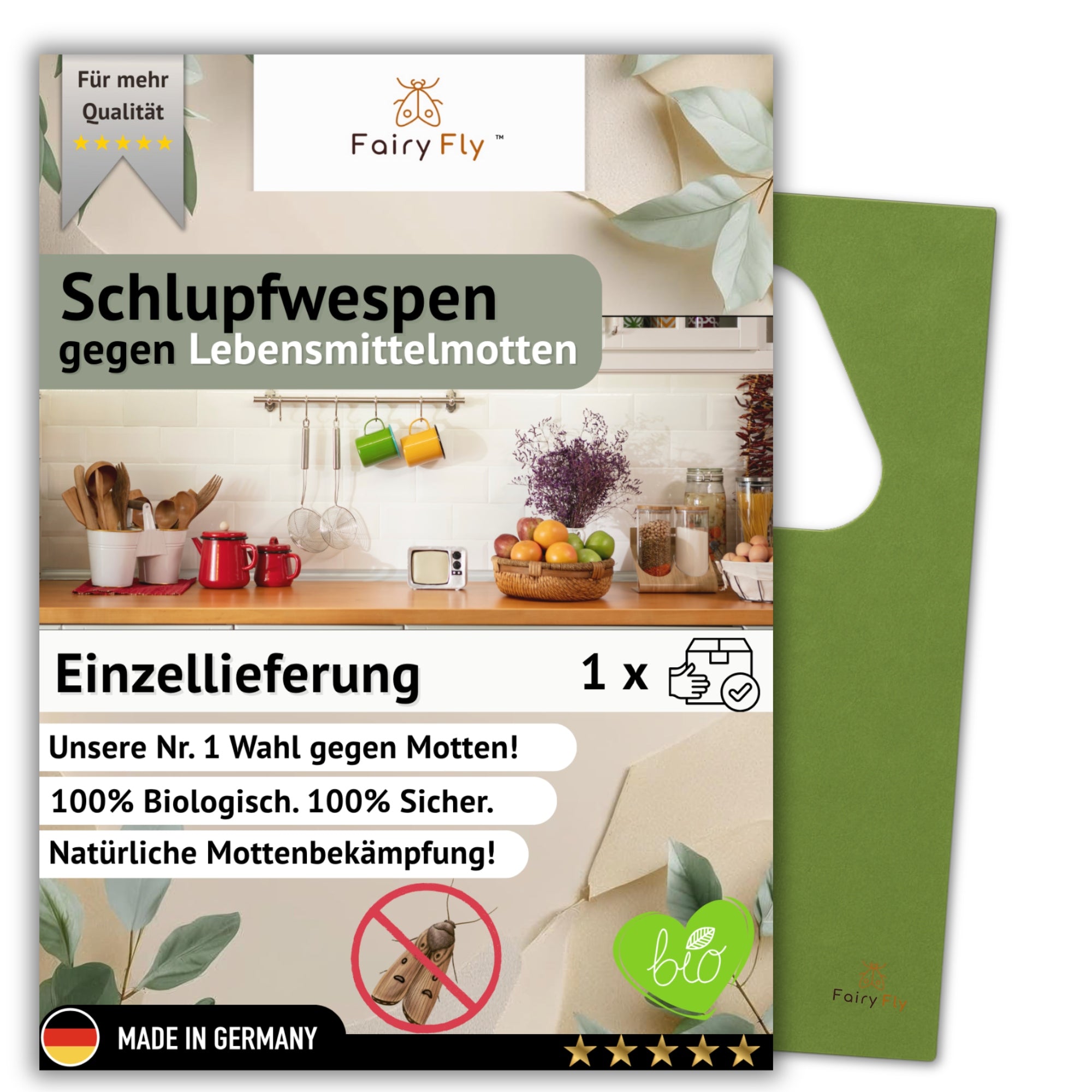 FairyFly Schlupfwespen gegen Lebensmittelmotten – Chemiefreie & biologische Mottenbekämpfung mit Trichogramma | Nützlinge für Küche, Vorrat, Speisekammer & Lager