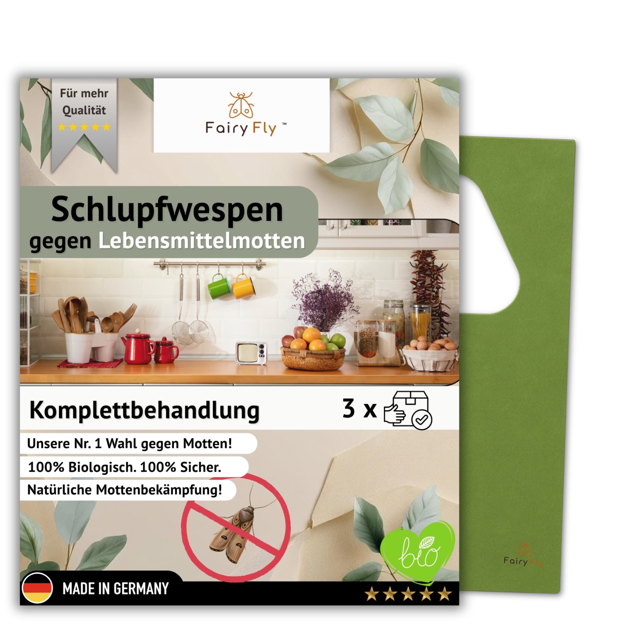 FairyFly Schlupfwespen gegen Lebensmittelmotten – Chemiefreie & biologische Mottenbekämpfung mit Trichogramma | Nützlinge für Küche, Vorrat, Speisekammer & Lager