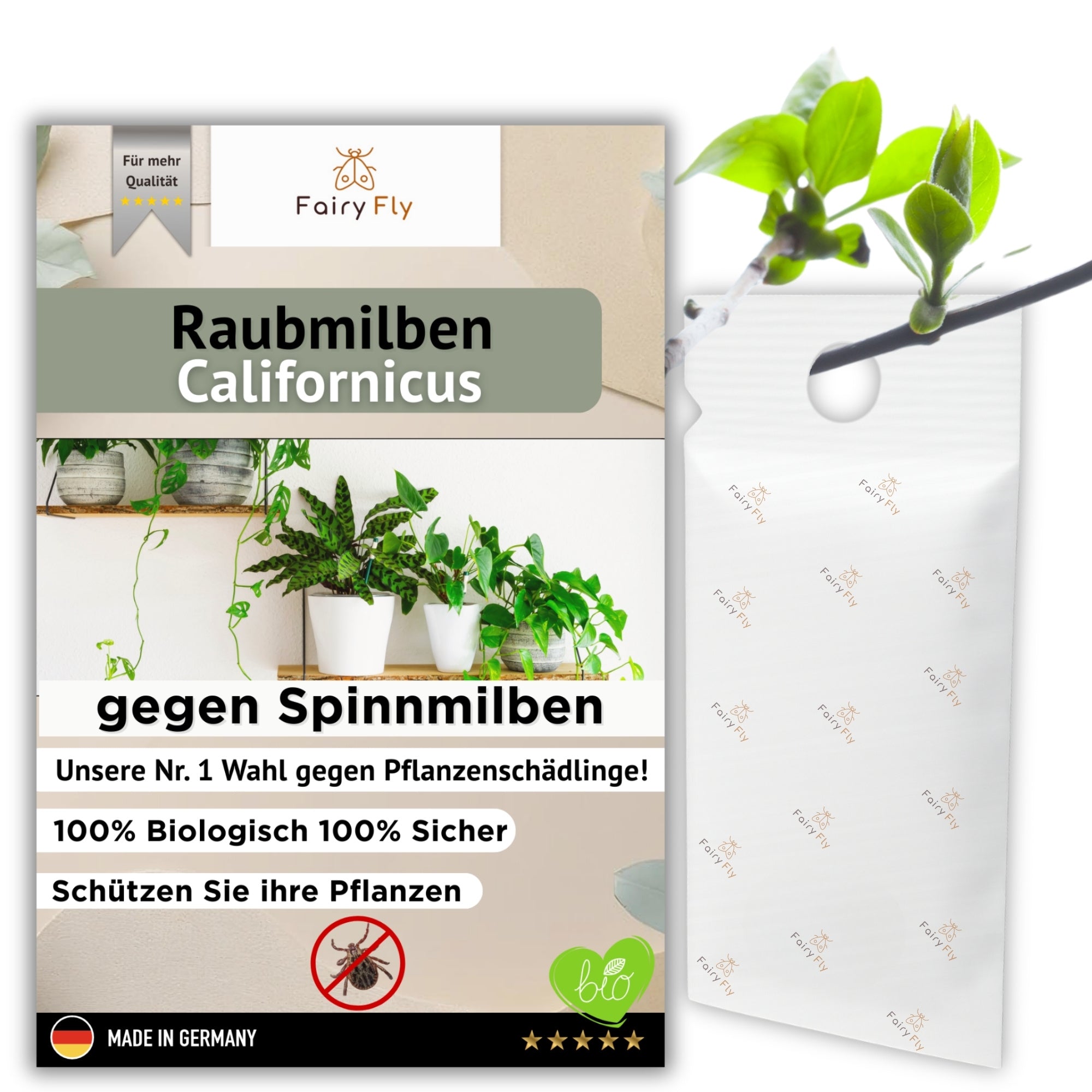 FairyFly Raubmilben Californicus – Natürlich gegen Spinnmilben & Schädlinge – 100 % biologisch & chemiefrei – Für Zimmerpflanzen, Garten & Gewächshaus – Made in Germany