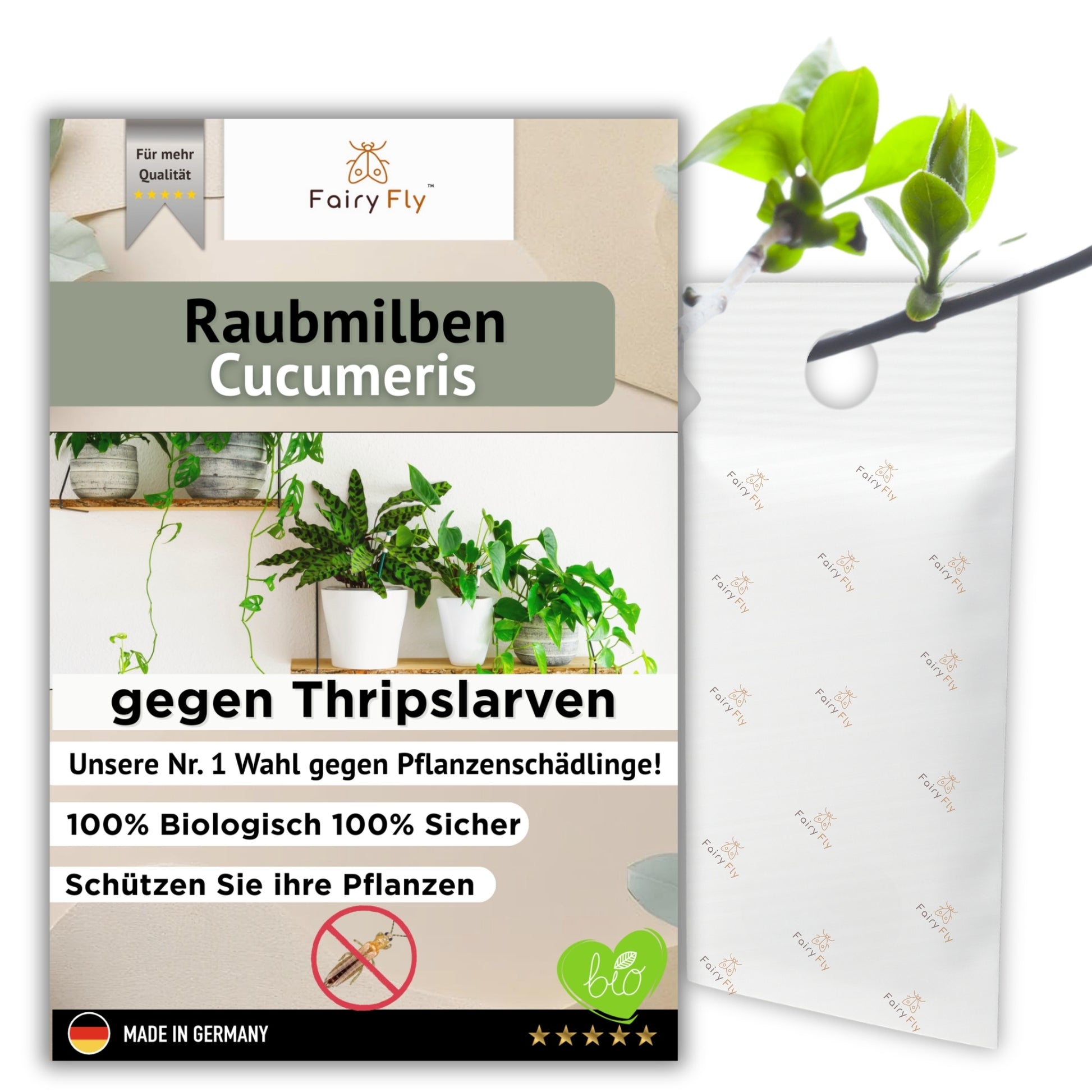 FairyFly Raubmilben Cucumeris – Natürlich gegen Thripse – 100 % Biologisch & Chemiefrei – Für Zimmerpflanzen, Garten & Gewächshaus – Made in Germany