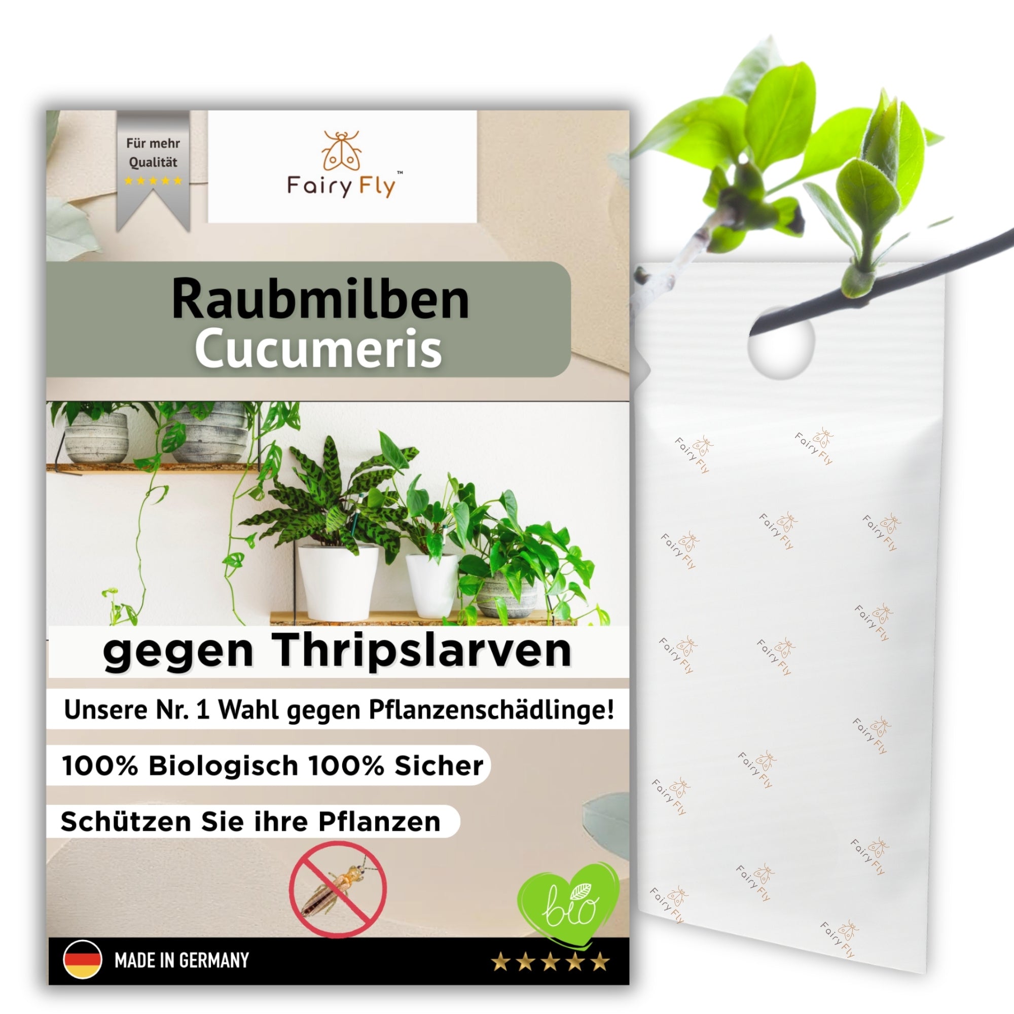 FairyFly Raubmilben Cucumeris – Natürlich gegen Thripse – 100 % Biologisch & Chemiefrei – Für Zimmerpflanzen, Garten & Gewächshaus – Made in Germany