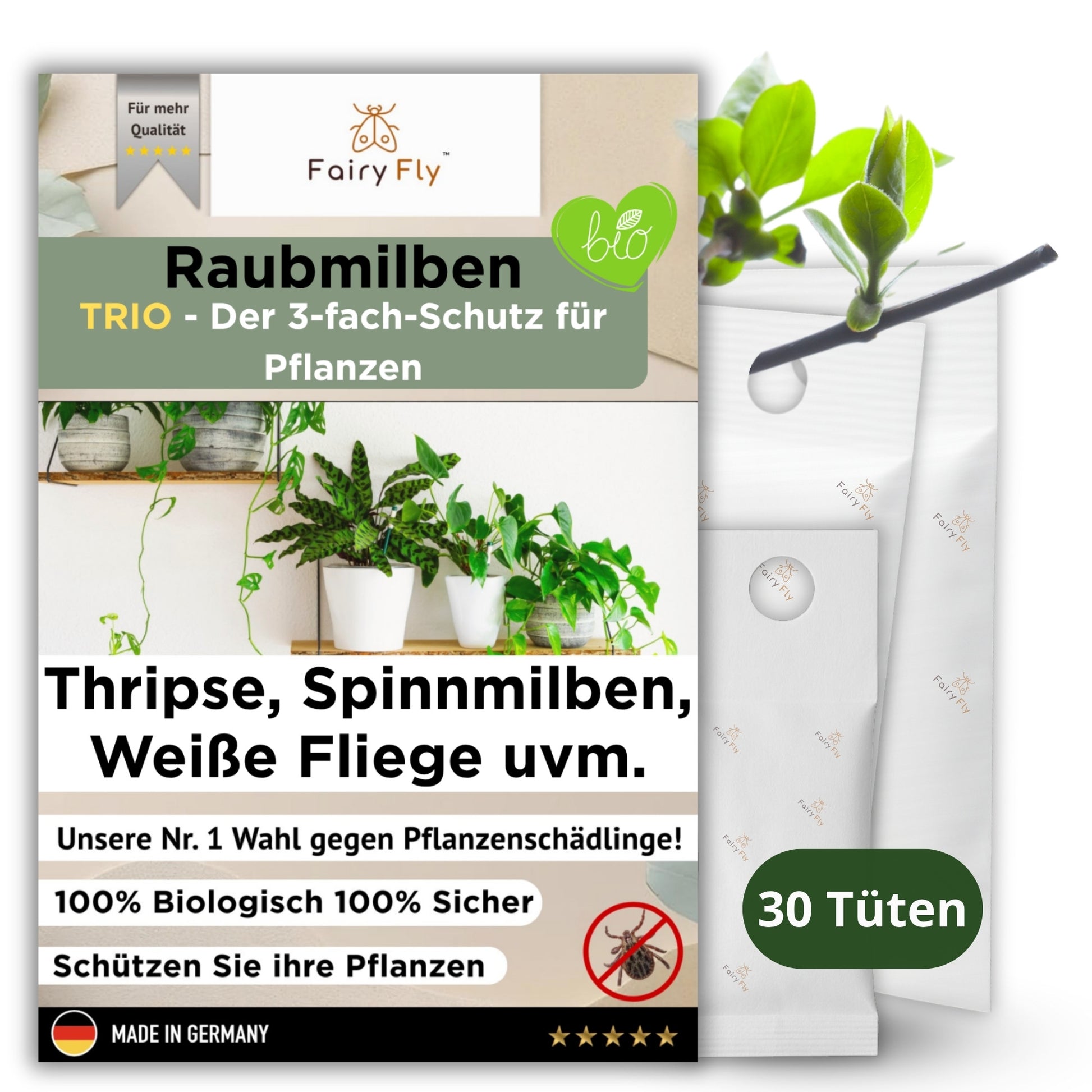 FairyFly Raubmilben TRIO gegen Thripse, Spinnmilben, Weichhautmilben & Weiße Fliegen - Der 3-Fach Schutz für Pflanzen