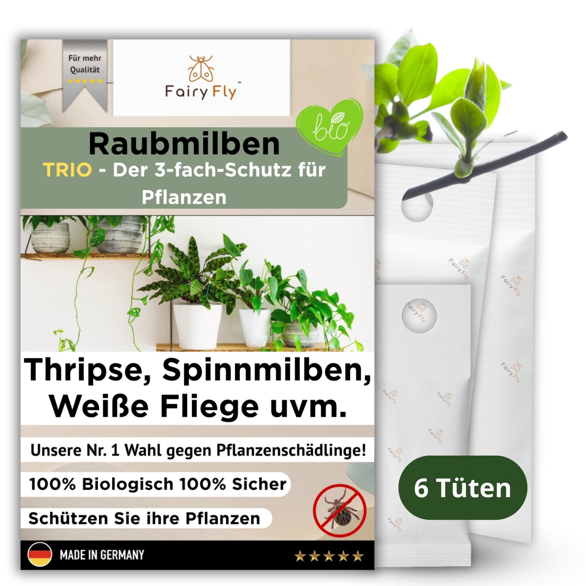 FairyFly Raubmilben TRIO gegen Thripse, Spinnmilben, Weichhautmilben & Weiße Fliegen - Der 3-Fach Schutz für Pflanzen