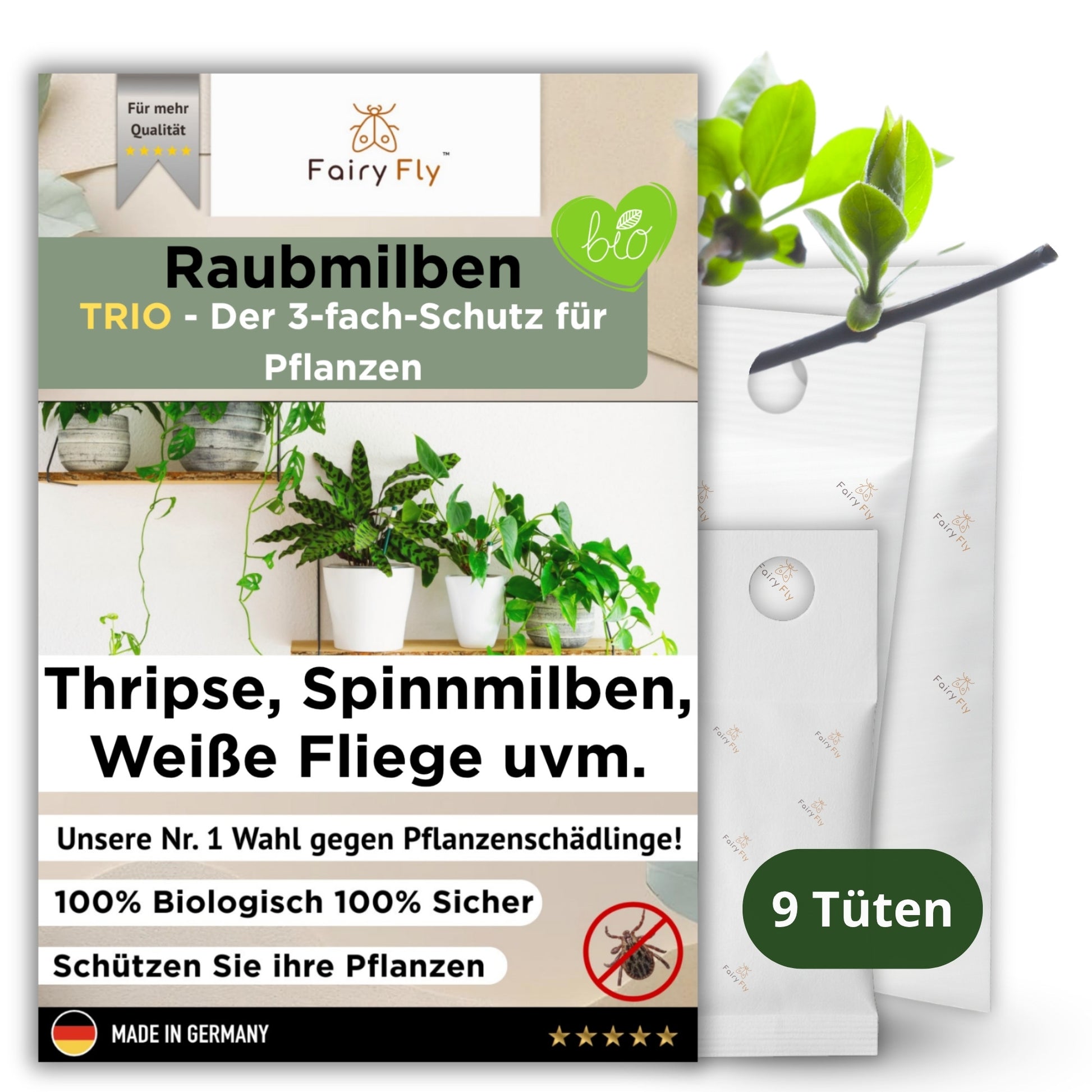 FairyFly Raubmilben TRIO gegen Thripse, Spinnmilben, Weichhautmilben & Weiße Fliegen - Der 3-Fach Schutz für Pflanzen