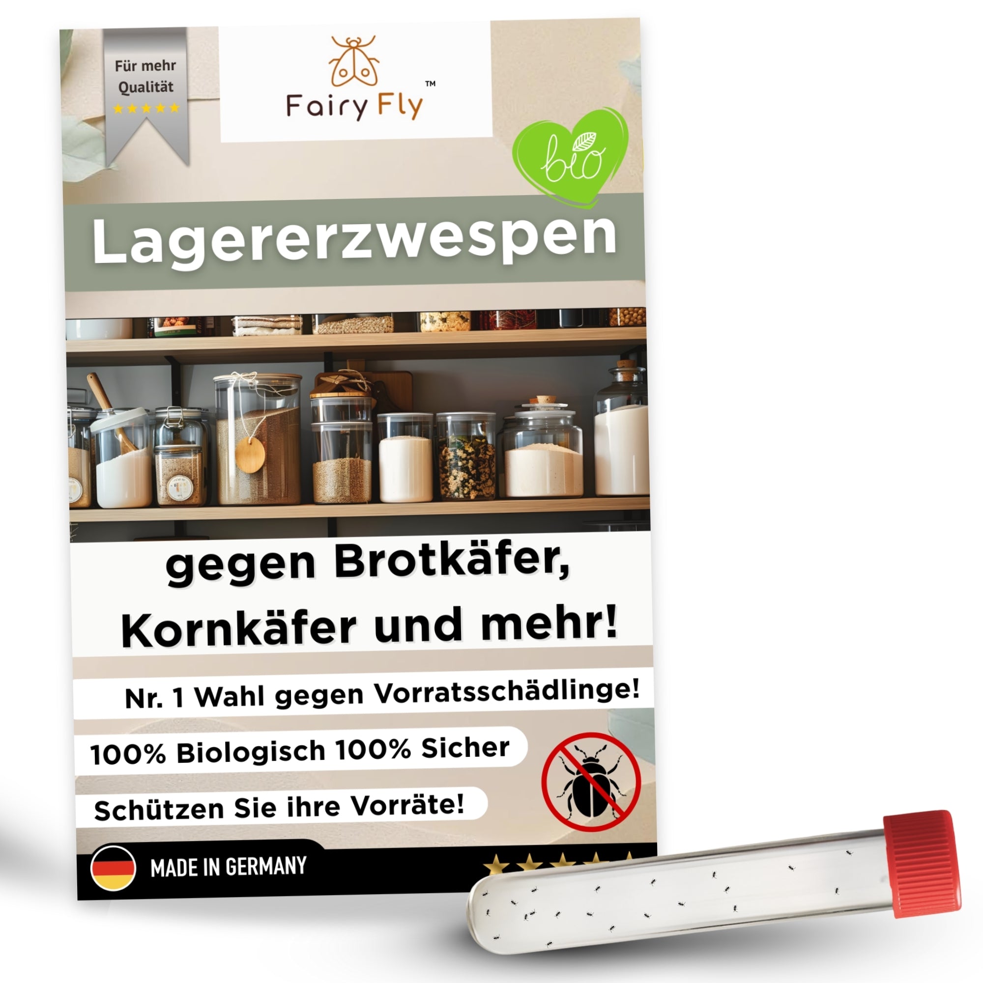 FairyFly wasps against bread beetles and grain beetles – 100% biological pest control without chemicals – 40 beneficial insects in a tube – Made in Germany
