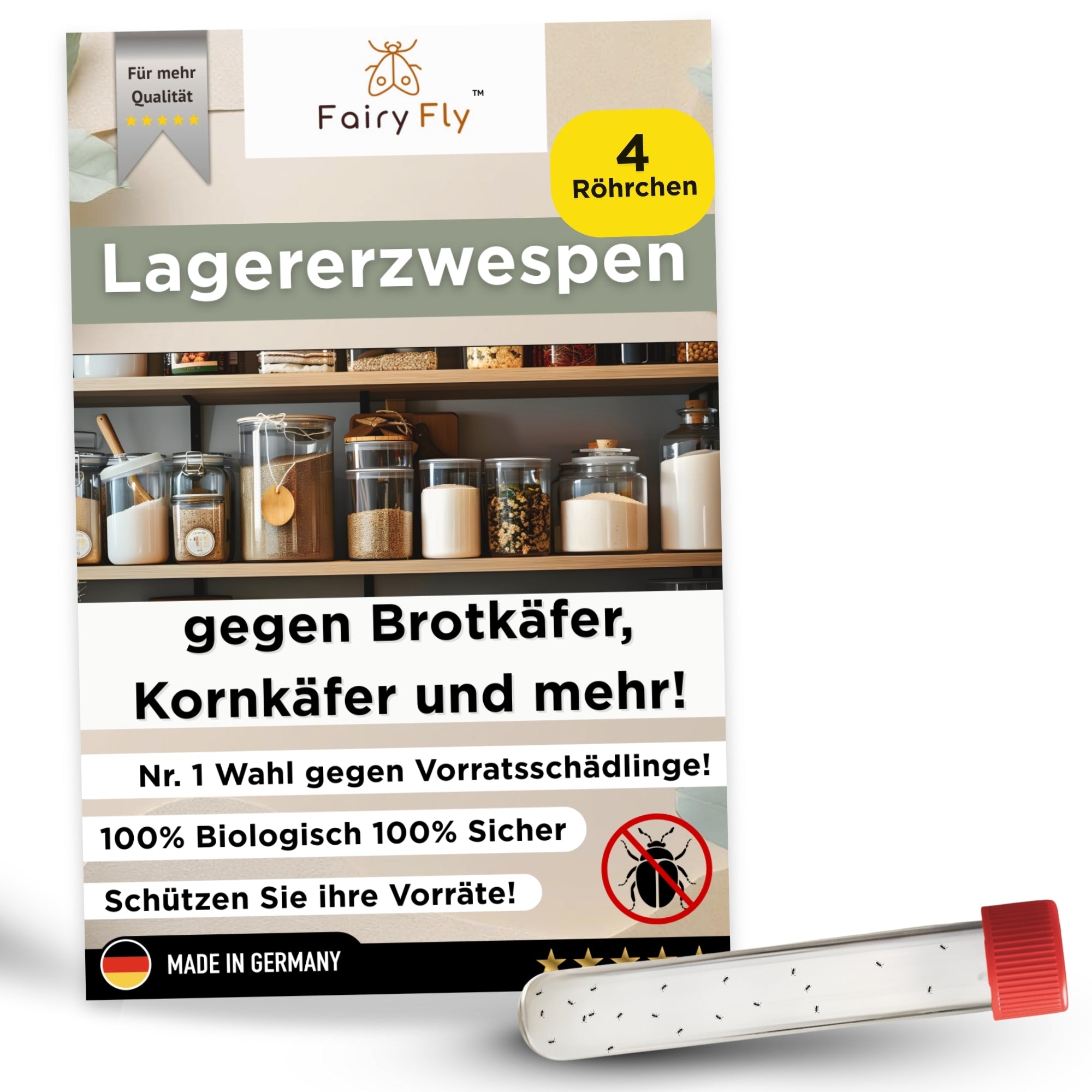 FairyFly wasps against bread beetles and grain beetles – 100% biological pest control without chemicals – 40 beneficial insects in a tube – Made in Germany