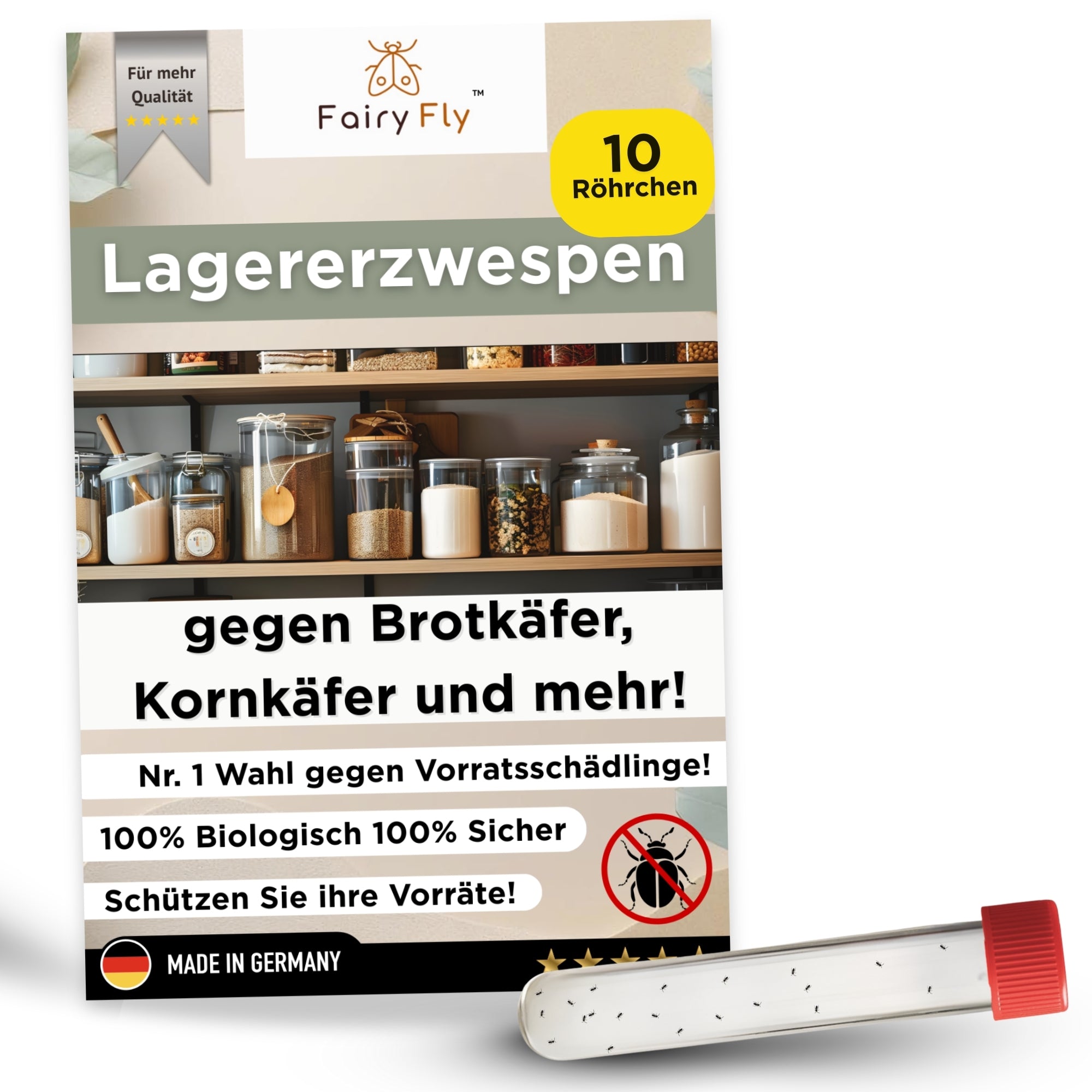 FairyFly wasps against bread beetles and grain beetles – 100% biological pest control without chemicals – 40 beneficial insects in a tube – Made in Germany