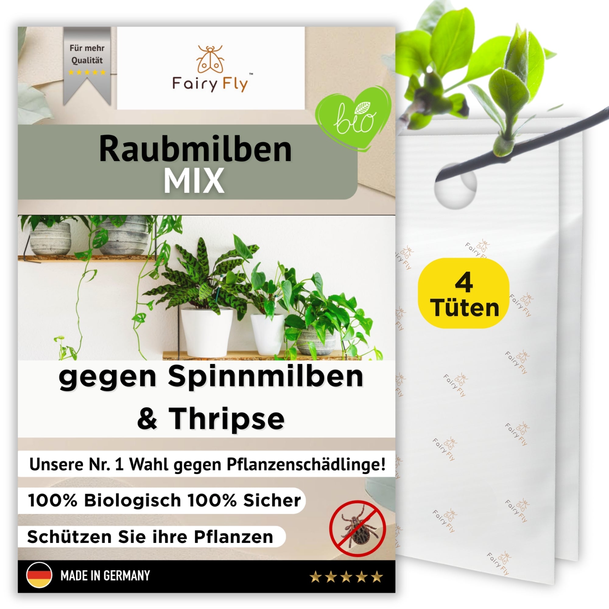 FairyFly Predatory Mite Mix against Thrips &amp; Spider Mites – Bags with Cucumeris &amp; Californicus – 100% Organic &amp; Chemical-Free – For Houseplants, Garden &amp; Greenhouse – Made in Germany