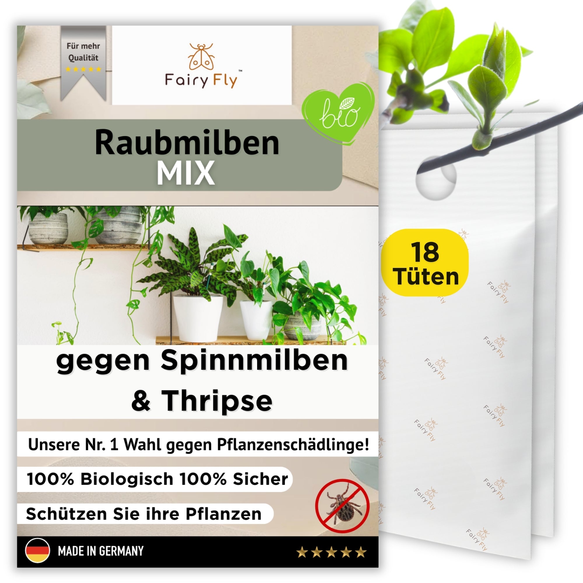 FairyFly Predatory Mite Mix against Thrips &amp; Spider Mites – Bags with Cucumeris &amp; Californicus – 100% Organic &amp; Chemical-Free – For Houseplants, Garden &amp; Greenhouse – Made in Germany